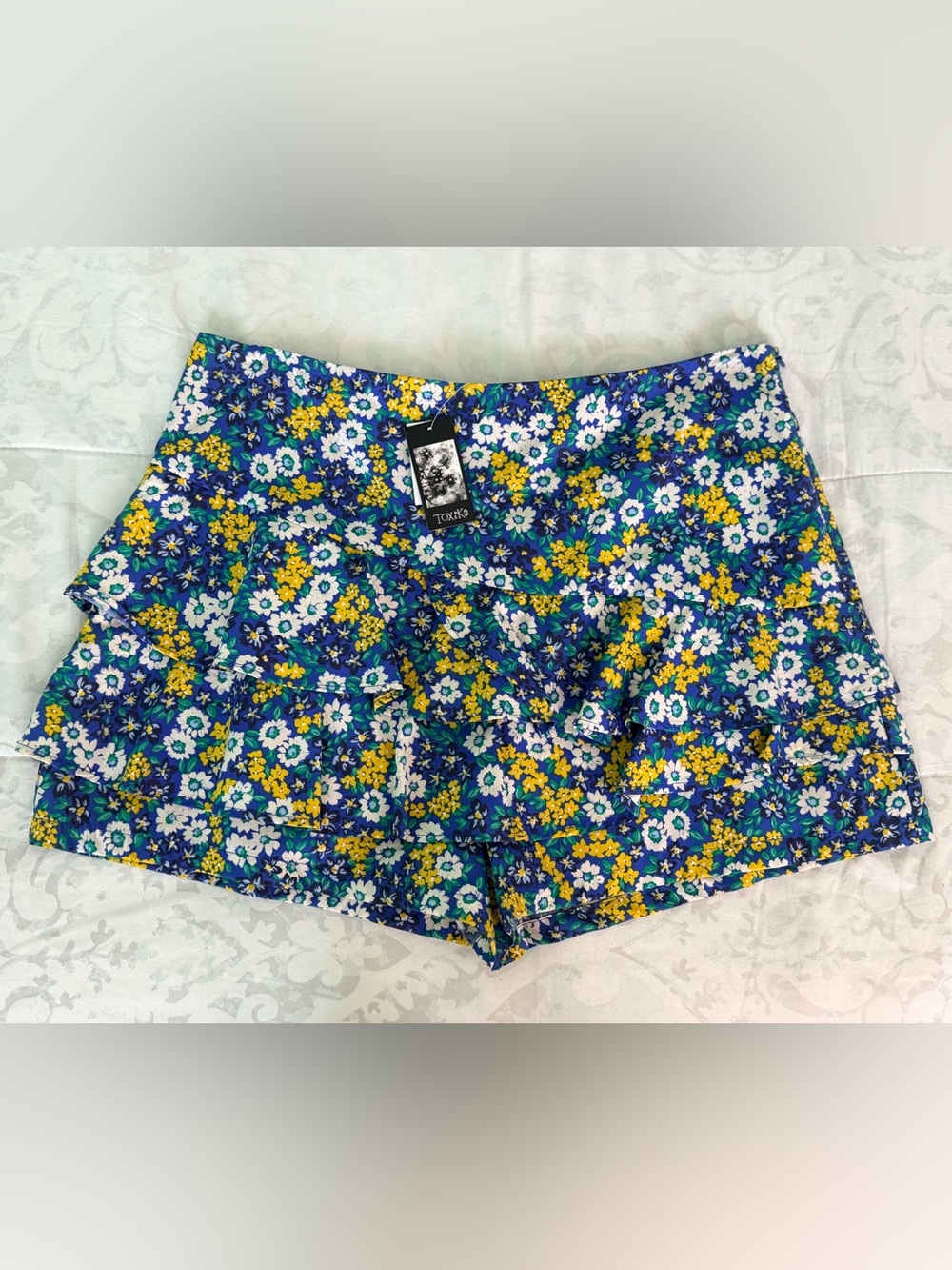 Tiered Floral Ruffle Skort in Blue and Yellow